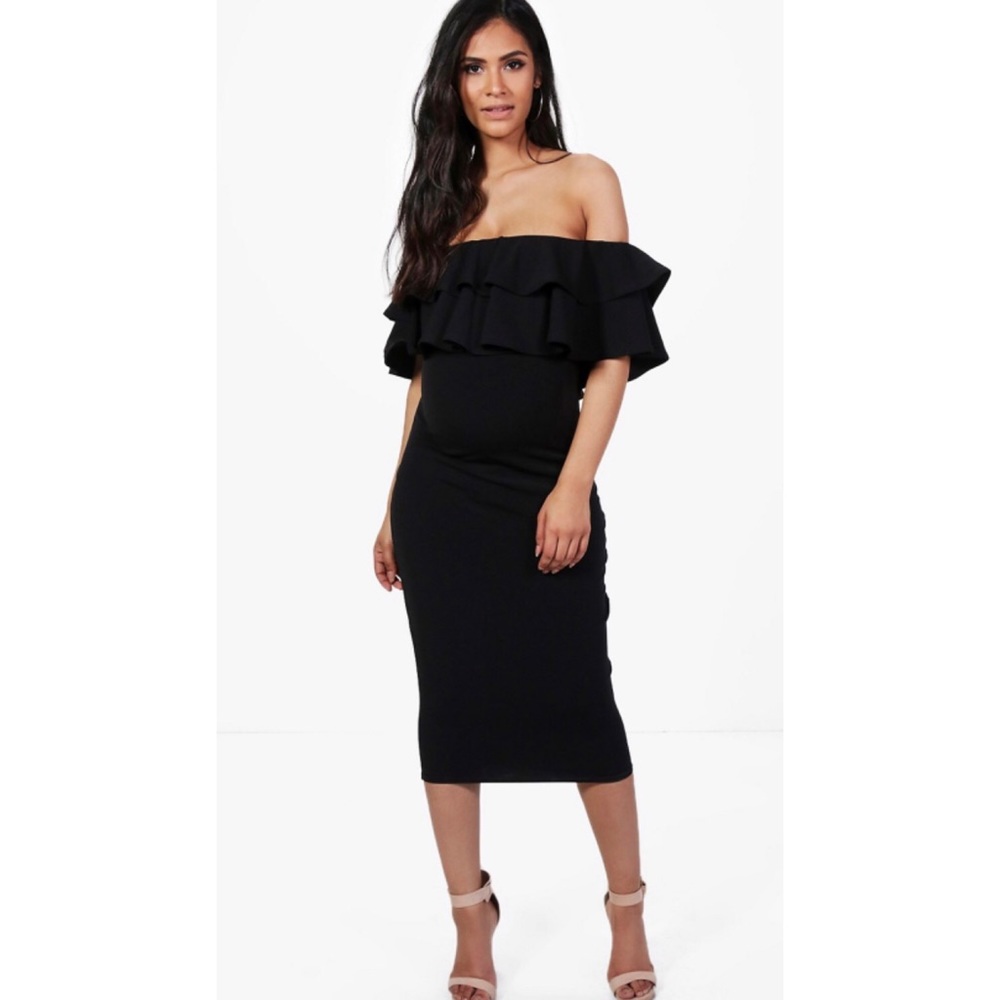 Maternity Ruffle Off The Shoulder Midi Dress - Picture 2 of 5